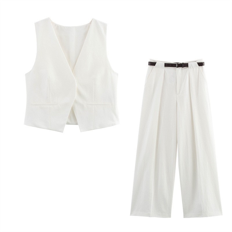 Vest And Belted Pleated Pants Two-piece Set factory